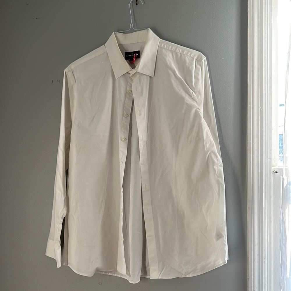 Express 1MX Stretch Cotton, men’s button up shirt. White plain shirt